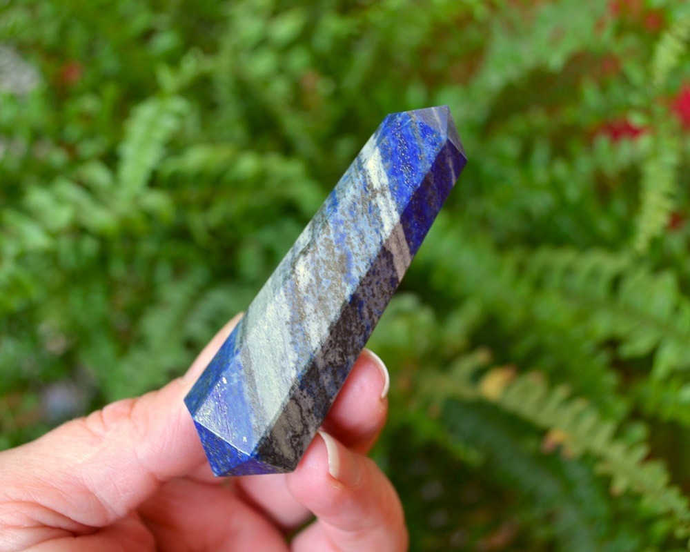 Bagheta Lapis Lazuli cu Dublu Varf 6 fatete, 7.7 cm