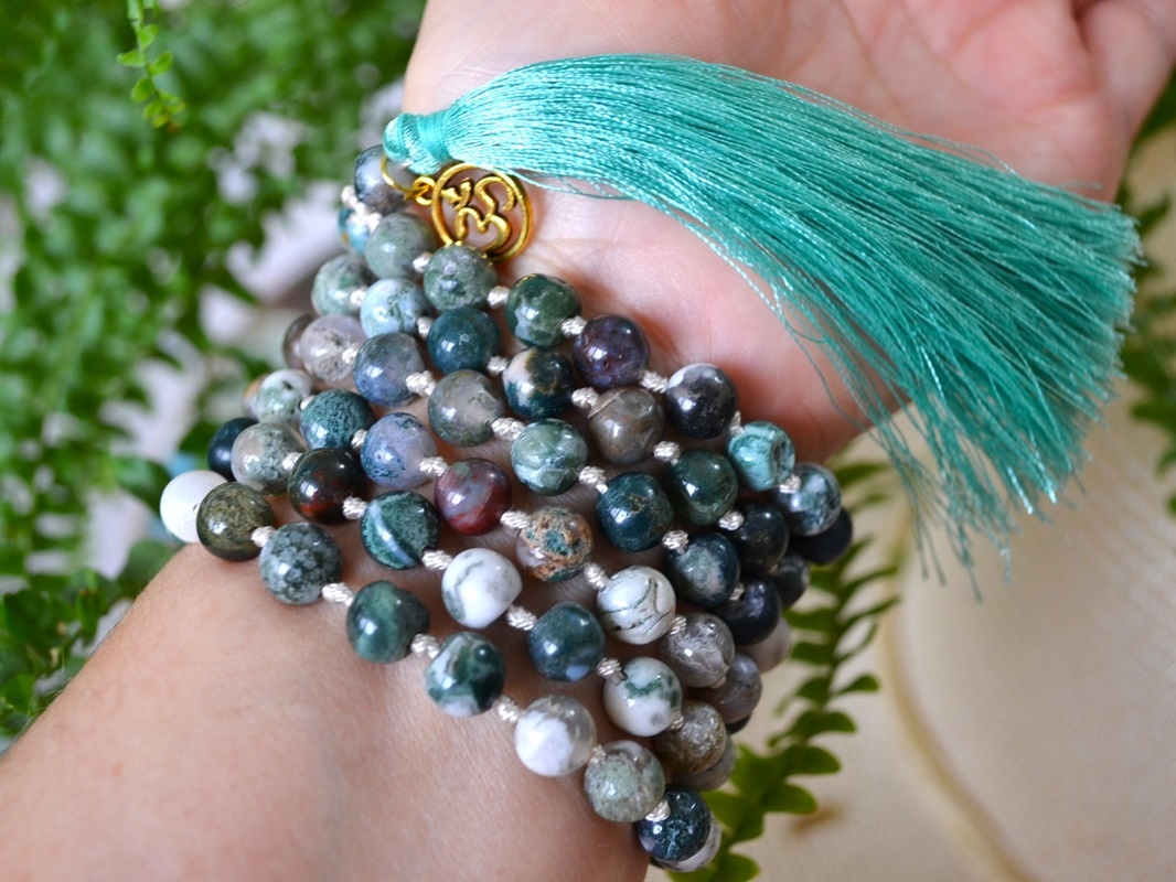 Mala Budista Agat Muschi 8mm, cu noduri - imagine 2