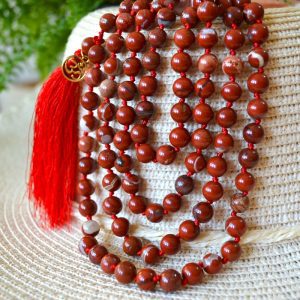 Mala Budista Jasp Rosu 8mm, cu noduri