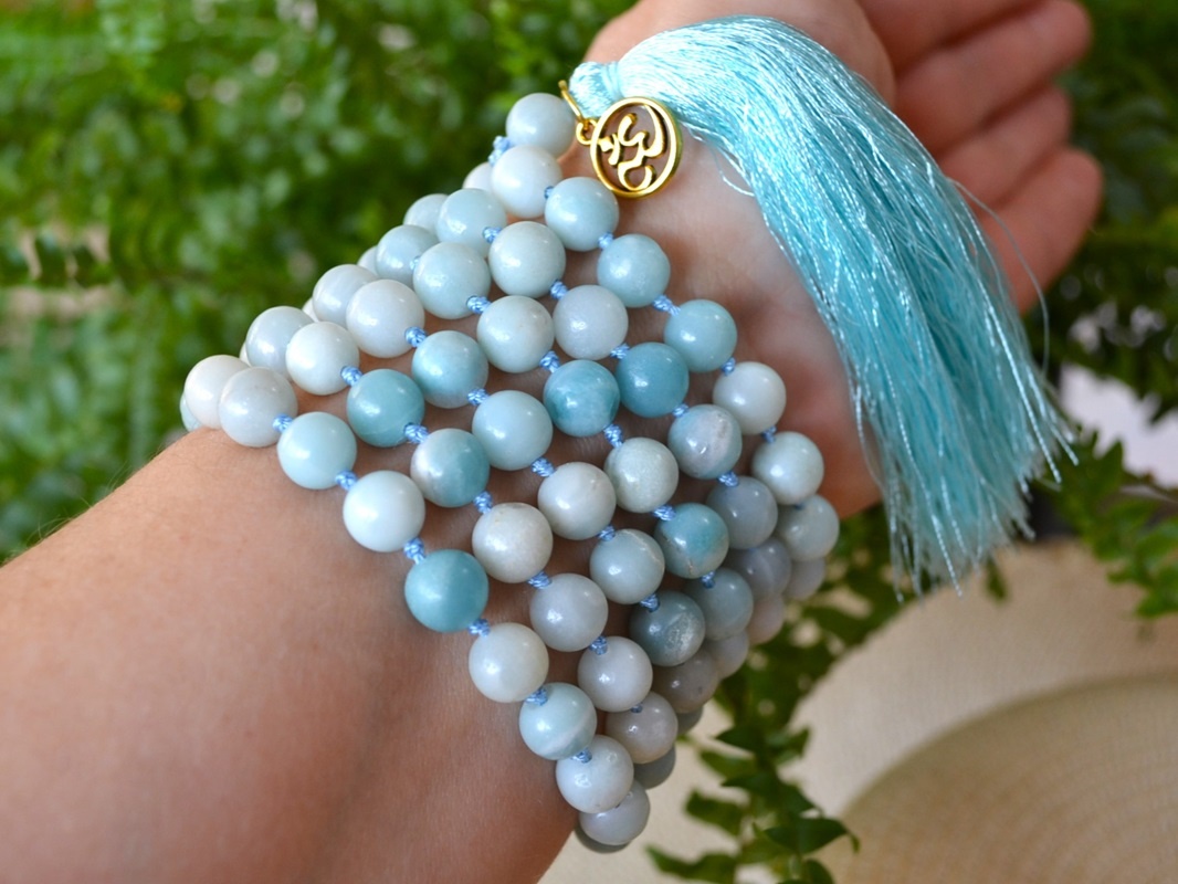Mala Budista Amazonit 8mm, cu noduri - imagine 2