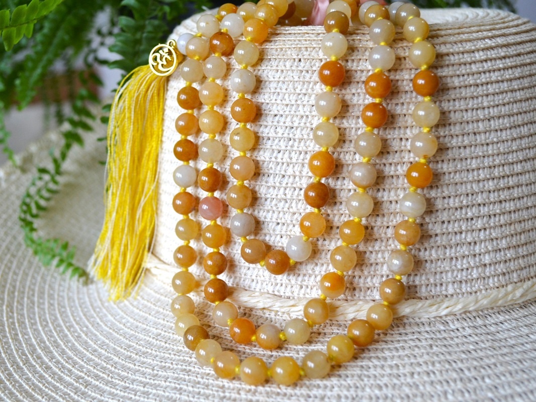 Mala Budista Aventurin Galben 8mm, cu noduri