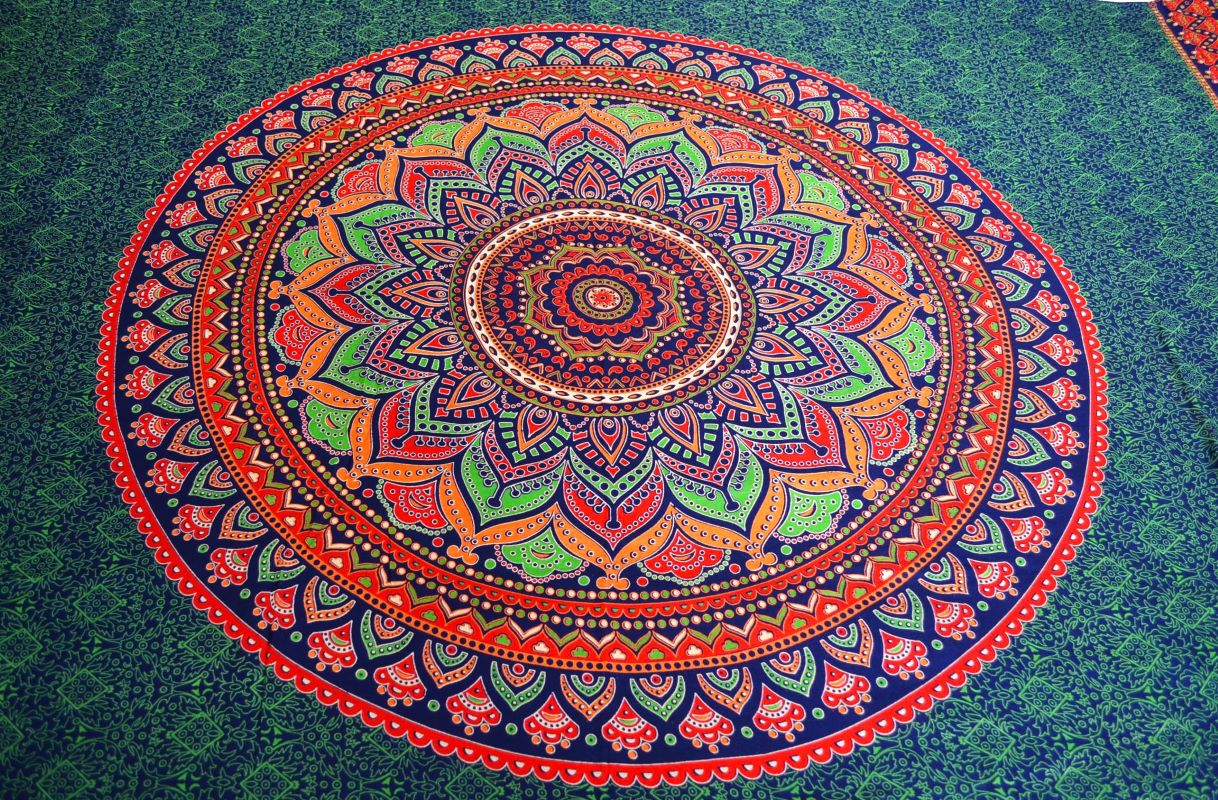 Pareo/Sarong Umrao Mandala Green-Orange - imagine 2