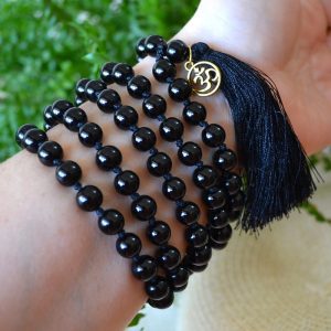 Mala Budista Obsidian Negru 8mm, cu noduri