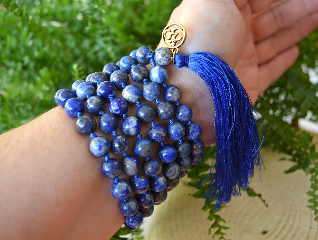 Mala Budista Lapis Lazuli 8mm, cu noduri - imagine 2