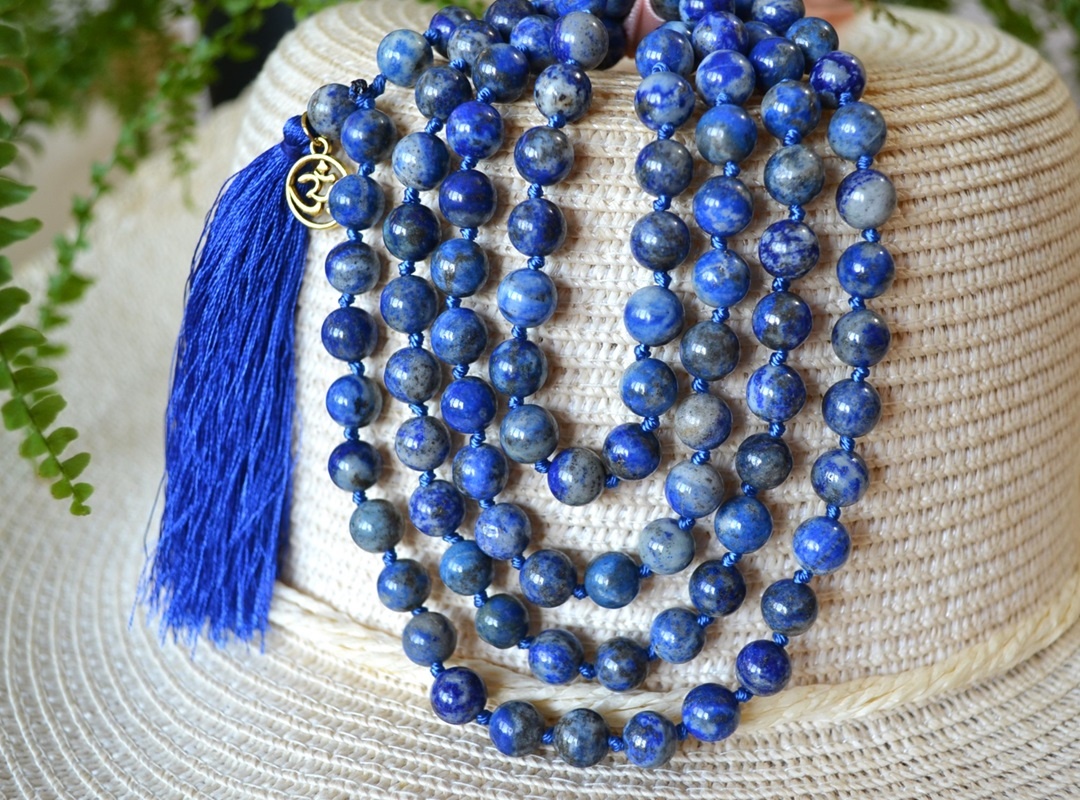 Mala Budista Lapis Lazuli 8mm, cu noduri