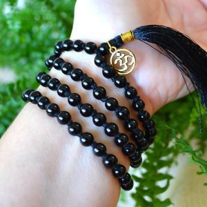 Mala Budista Obsidian Negru 6mm, cu noduri
