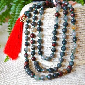 Mala Budista Jasp Heliotrop 8mm, cu noduri