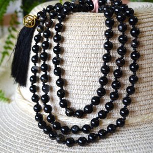 Mala Budista Turmalina Neagra 8mm, cu noduri