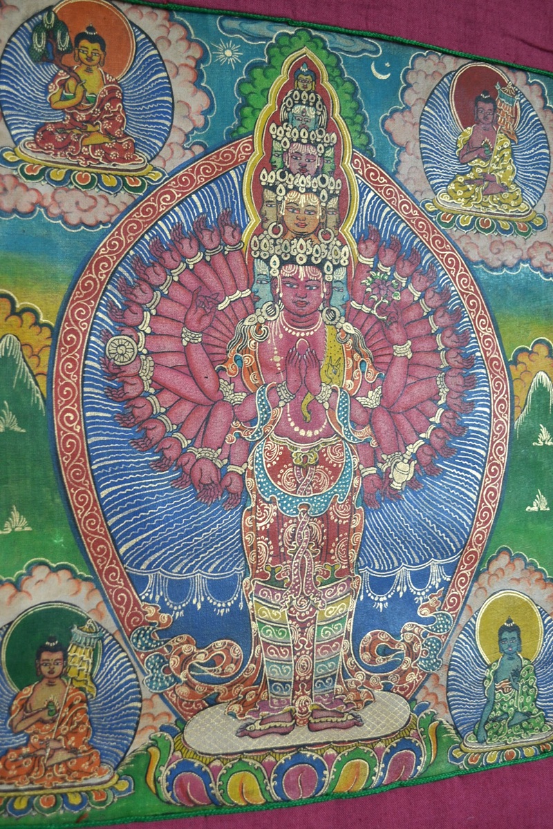 Thangka Tibetana Lokesvara (Chenrezig)