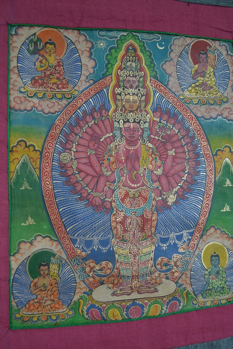 Thangka Tibetana Lokesvara (Chenrezig) - imagine 5